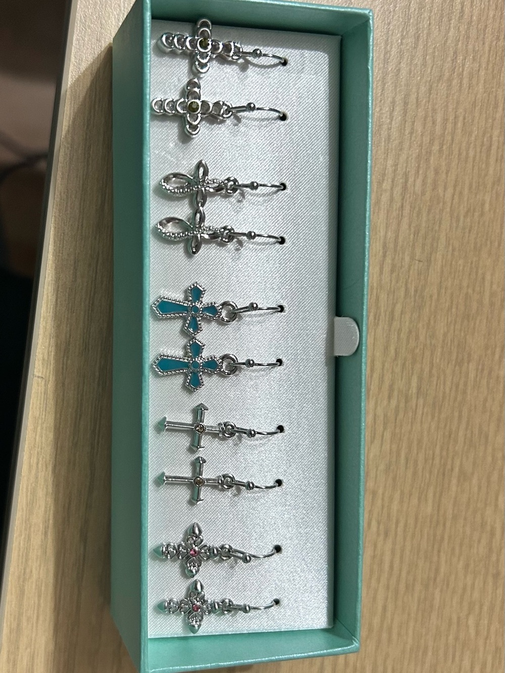 Fashion Jewelry Turquoise and Silver Cross Earring Set